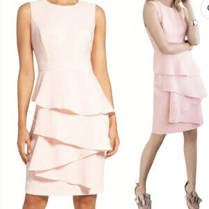 Eliza J. pale pink cocktail dress with cascading ruffle